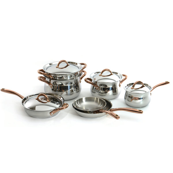 BergHOFF International Ouro Gold 11pc 18/10 Stainless Steel Cookware Set with Rose Gold Handles